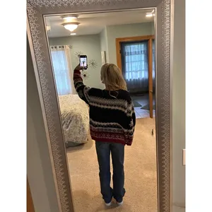 Vintage Red, White, and Blue Striped Snowflake Grandpa Sweater thumbnail 3