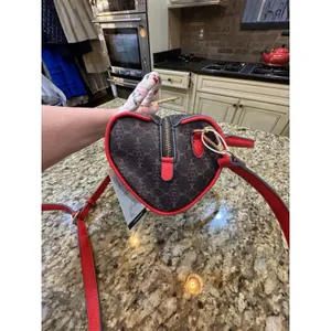 Nanette Lepore Brown and Red Barrel Handbag Heart Shape Cherry Accents thumbnail 3