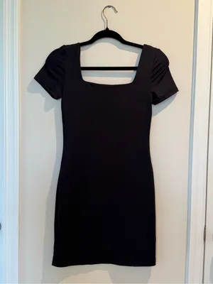 Classic Black Square Neck Short Sleeve Dress thumbnail 2