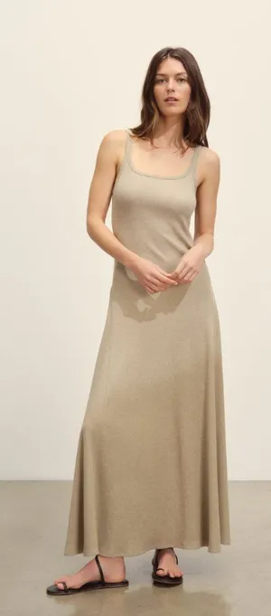 Buck Mason Surplus Rib Scoop Neck Midi Dress Neutral Heather Cream XS $118 thumbnail 1