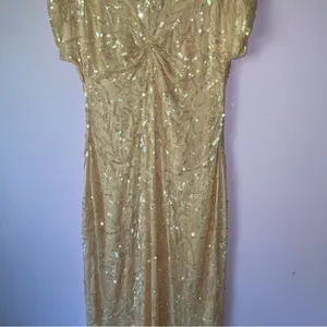 Vintage Size M Pastel Peach Silk Sequin Ball Gown Formal Dress Modest Hoco Prom thumbnail 3