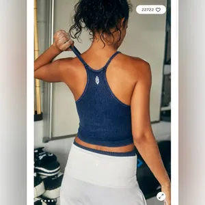 Free People Happiness Runs Long Crop Tank in Vintage Navy M/L thumbnail 4