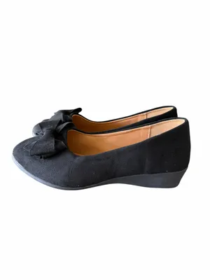 Women's Black Wedge Heeled Bow Accent Slip On Shoe Size 40 aka 9 #260322 thumbnail 6