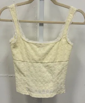 Y2K Edikted Cream Yellow Lace Trim Textured Crop Cami Top XS Coquette Balletcore thumbnail 1