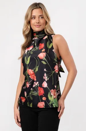 NWT Ted Baker London raeven cowl neck black floral sleeveless top. Size 2 medium thumbnail 1
