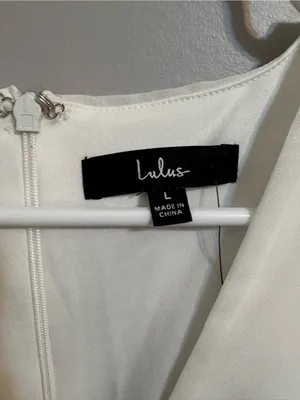 Lulus White Ruffle Wrap Mini Dress Flutter Sleeve Tie Waist Size L NWT thumbnail 2