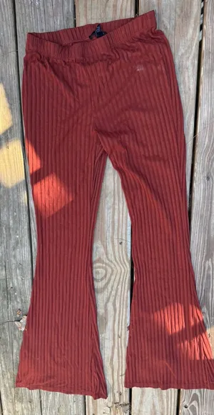 Forever 21 Ribbed Knit Flared Pants Rust Red Medium thumbnail 1