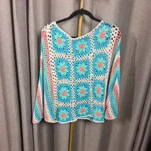 POL Womens Crochet Granny Square Floral Sweater Top Blue‎ Pink GST179 Medium thumbnail 5