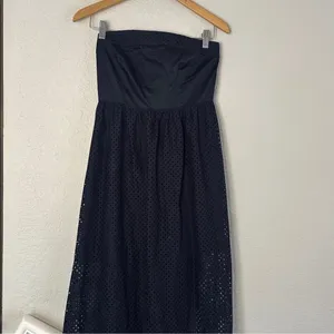 Ann Taylor Navy Blue Strapless Maxi Dress Resortwear Mesh Beachy Vacation Preppy thumbnail 5