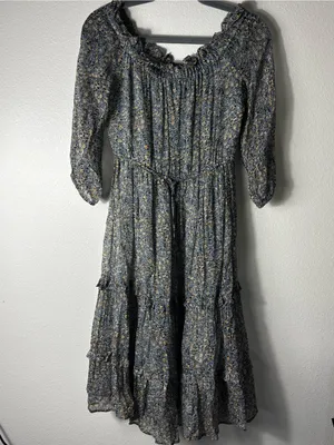Anthropologie Kira Off-The-Shoulder Peasant Dress Blue Floral Size 0 thumbnail 2