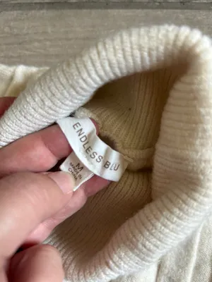 Cream Ribbed Turtleneck Dickey with Side Ties thumbnail 2