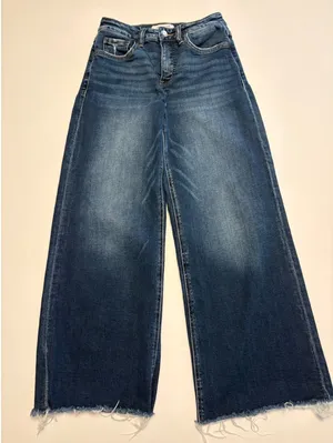 Lovervet by Vervet Wide Leg Jeans Womens 25/1 Dark Wash Raw Hem High Rise LV1353 thumbnail 1