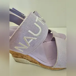 Nautica Lilac Lavender Cork Wedge Sandals - Size 8 - Sporty Logo Straps - Summer thumbnail 4