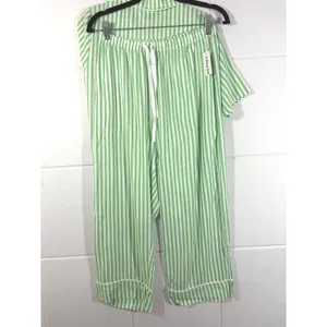 Splendid Notch Collar Cropped Pajama Set Fog Green Stripe XS RLD0299 thumbnail 5