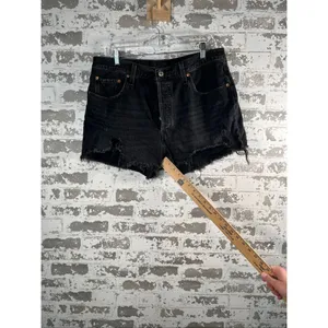 Levi’s | women black button fly denim shorts distressed thumbnail 7
