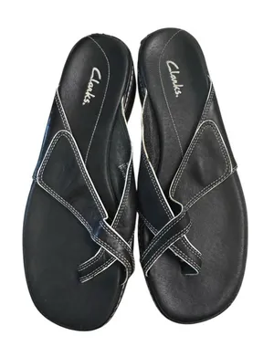Clarks Black Leather Thong/Flip-Sandals Women’s Comfortable Everyday Style Sz 9‎ thumbnail 1