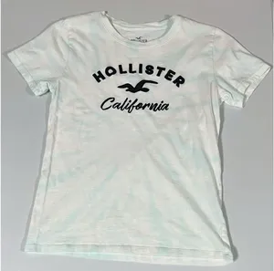 Hollister White Blue Tie Dye Logo Graphic Short Sleeve T-Shirt Top Blouse Tee Size XS 🤍🩵✨ thumbnail 1