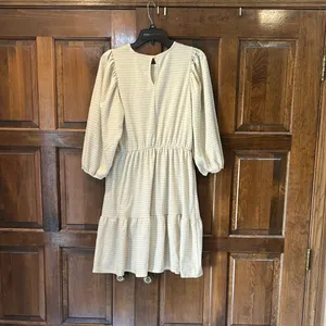 Draper James RSVP Tiered Skater Dress Gold Cream Houndstooth Shimmer Medium‎ M thumbnail 5