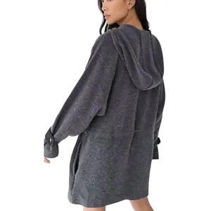 Free People We The Free Gray & Black Sadie Surplus Slouchy Longline Fleece Sweatshirt Jacket Top Medium thumbnail 3