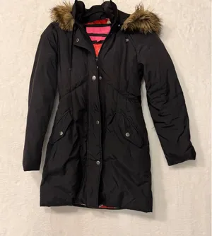 Betsey‎ Johnson Black Puffer Parka Faux Fur Hood Pin Up Girl Lining XS thumbnail 1