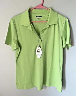 NWT Greg Norman Large Polo Shirt Womens Green Short Sleeve Stretch Golf Play Dry thumbnail 1