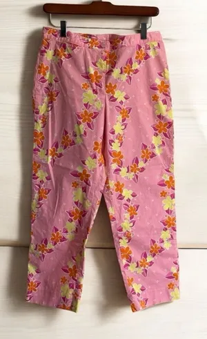 Lilly Pulitzer Crop Pants Pink 6 Women Floral Bi-Stretch Tropical Summer thumbnail 1