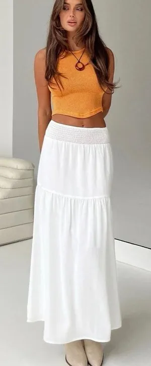 Princess Polly Dion Maxi Skirt White Tiered Peasant Smocked Waist Size 6 thumbnail 1