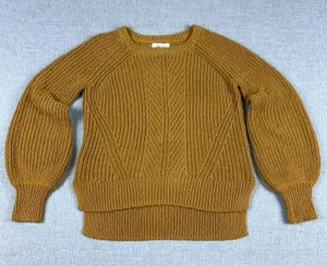 Madewell Sweater Womens XXS Yellow 100% Cotton Crew Neck Chunky-Knit‎ Pullover thumbnail 1