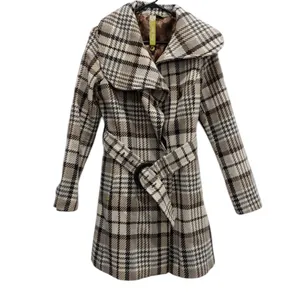 Soia & Kyo Wool Plaid Belted Fall Coat Oversized Asymmetrical Collar Canadian M thumbnail 2