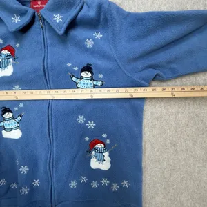 Snowman Winter Christmas Fleece Jacket Womens 1X Blue Grandmacore Holiday Lodge thumbnail 7