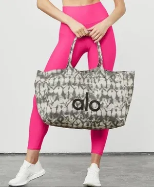 NWT Alo Yoga Shopper Tote Bag Tie Dye Oversized Heavy Duty Canvas Grey/Black thumbnail 1