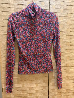 AFRM Floral Mesh Turtleneck Top Pink Blue Long Sleeve Revolve Size M thumbnail 3
