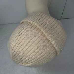 Adidas OS Beanie Cream Ribbed Knit Iridescent Trefoil Logo Winter Hat Streetwear thumbnail 4