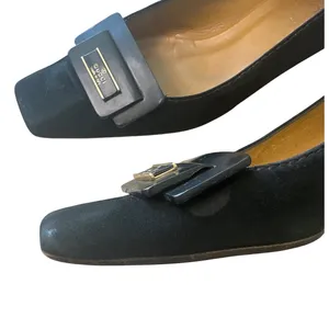 Vintage Gucci‎ Black Suede Square Toe Kitten Heels Logo 36 thumbnail 13