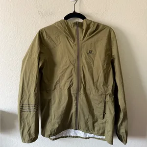 Salomon Womens M Shell Windbreaker Zip Up Hood Green Camping Hiking Athletic thumbnail 2