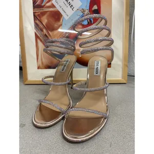 Steve Madden 9.5 Rose Gold Exotica Leg Coil Stiletto Heel Strappy Dress Sandals thumbnail 2