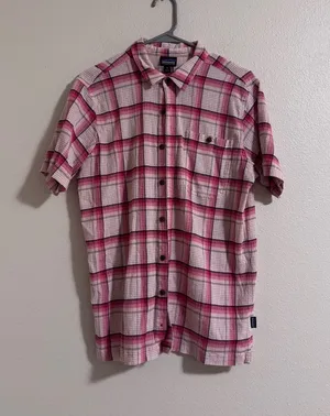 Patagonia Pink and White Plaid Short Sleeve Button-Down Shirt thumbnail 1