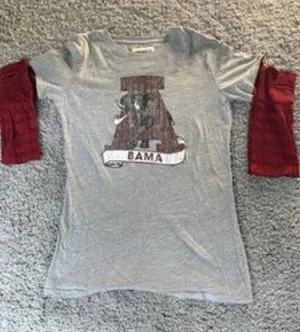 Pressbox Alabama Crimson Tide Women Size XL Shirt Gray Red Long Sleeve thumbnail 1