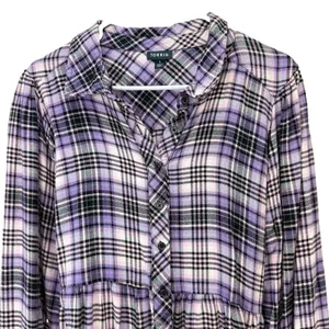 Torrid Soft Flannel Tie Back Button Up Tunic‎ Purple Plaid Size 1X thumbnail 6
