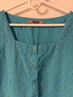 Flax 100% linen polka dot square neck button front blouse size large thumbnail 3