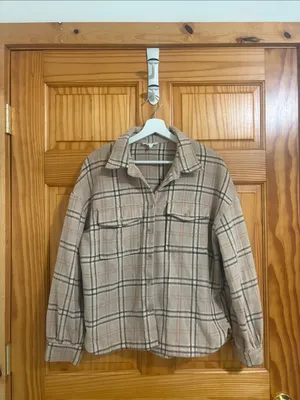 Nordstrom Size Small Brown and Pink Plaid Flannel Shacket Jacket thumbnail 2