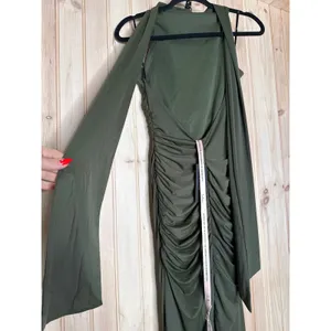 NWT Lulus Seraiah Olive Green Knotted Ruched Halter Maxi Dress Bridesmaid Size S thumbnail 6