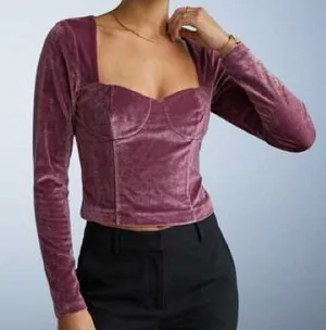 NWT Abercrombie & Fitch Velvet Long-Sleeve Sweetheart Crop Top size large thumbnail 1