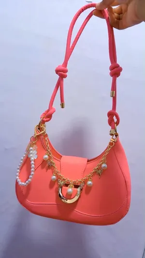 Pink Shoulder Bag Hobo Purse Pearl Charm Chain Strap Gold Tone Hardware thumbnail 7