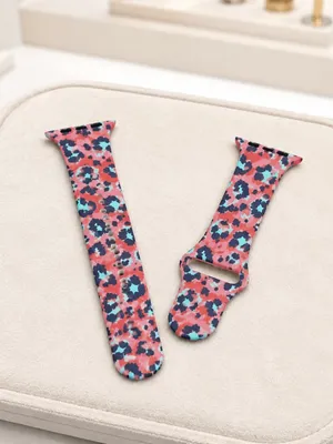 Pink Leopard Print Apple Watch Band 38mm 40mm Long Silicone Strap NWT thumbnail 3