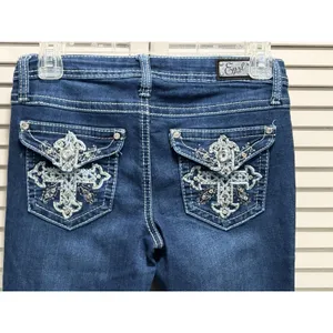 Earl Jeans‎ Med Wash Low Rise Skinny Bootcut Denim Jeans Size 1 Embroidered Gems thumbnail 6