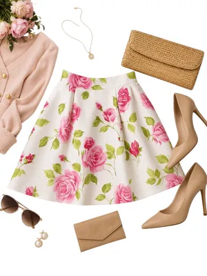 Sherri Hill 50563 Pink Rose Floral Fit Flare Skirt White Designer Size 0 Bridal thumbnail 2