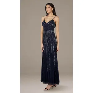 Marina V-Neck Beaded Navy Blue Formal Gown Size 6 Prom Hoco Ball Gala Retail$230 thumbnail 3