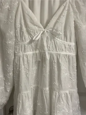White Embroidered Long Sleeve Mini Dress - Brand thumbnail 2