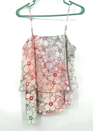 Maeve size Medium silk floral layered tank top sleeveless blouse cream red green thumbnail 1